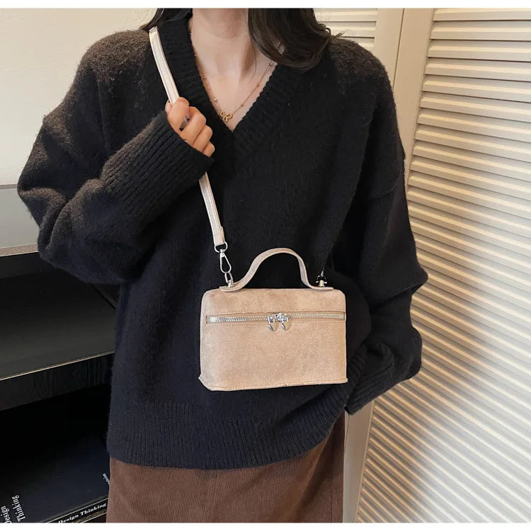 Luxury Suede Versatile Shoulder Bag  Purse Fall Winter Retro Matte Crossbody Handle Bag for Women Texture Simple Satchels Bag
