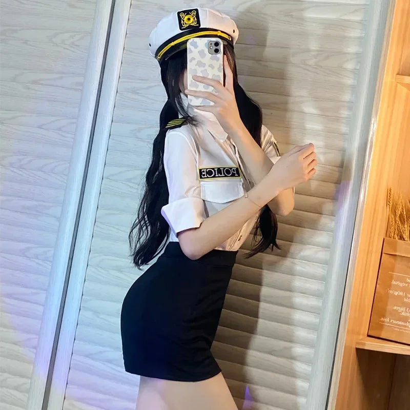 2025 Halloween Costume d'Halloween pour Femme, Tenue de Vol à Taille Fine, Tenue de Rêve, Haut avec Jupe, Cosplay de Policière