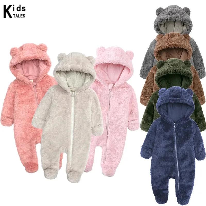 2025 Winter Thicken Fleece Newborn Baby Romper Soild Cotton Hoodies Infant Girl Onesie Toddler Boy Jumpsuits Warm Casual Outfits
