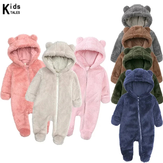 2025 Winter Thicken Fleece Newborn Baby Romper Soild Cotton Hoodies Infant Girl Onesie Toddler Boy Jumpsuits Warm Casual Outfits