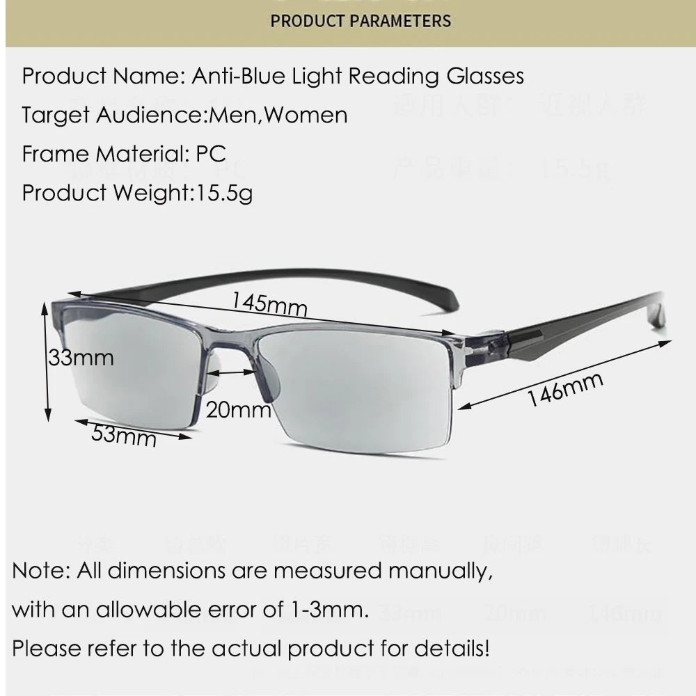 Intelligent Zoom Frameless Reading Glasses Fashion Presbyopia Glasses Hyperopia Glasses Unisex Anti-reflective Computer Eyeglass