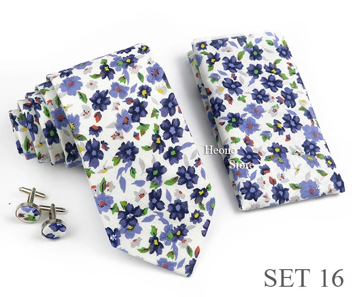 Hot Sell 3PC Chic Elegant Floral Tie Set Pocket Square Cufflinks For Men Women Wedding Party Dinner Suit Tuxedo Accessory Gift