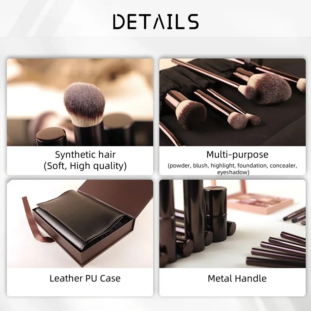 Hourglass Vegan Makeup Brush Set 7pcs High Quality Synthetic Hair Metal Handle Travel Cosmetic Brushes Kit with Pouch Box