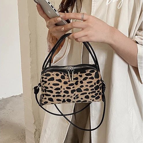 Women'S Handbag 2026 Small Square Bag Leopard Print Design Minimalist Shoulder Bags Commuter Frosted Mini Crossbody Bags