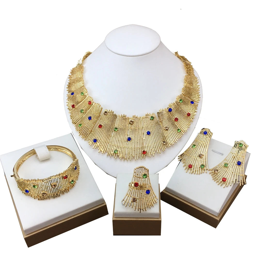 Latest Italian Gold Plated Jewelry Set Woman Large Necklace Dubai Jewelry Wedding Party Jewelry Gift FHK18461