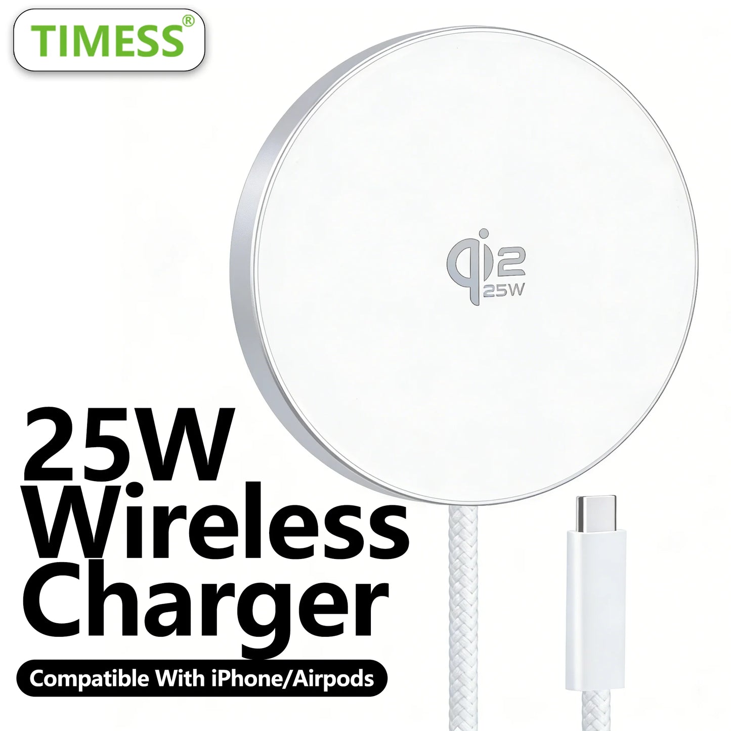 TIMESS QI2 25W Wireless Charger For iPhone 17 16 15 14 13 12 PRO MAX Charging Station Stand Pad For Airpods 3 2 Pro Fast Speed