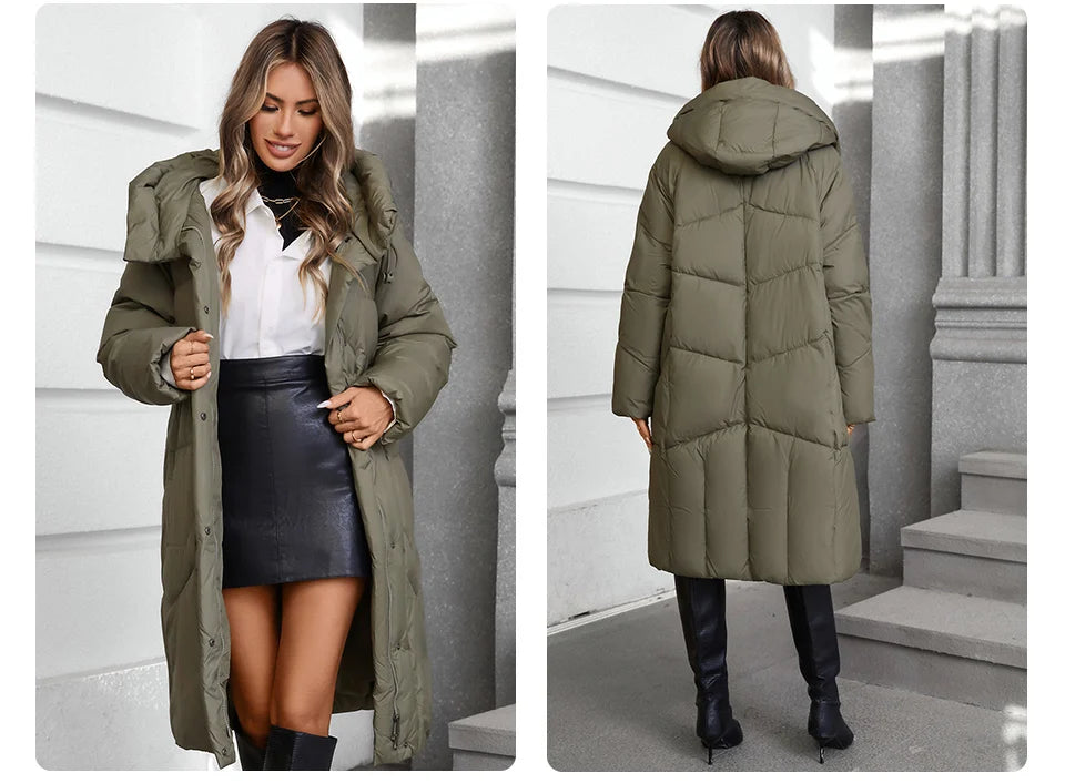 GASMAN 2024 Winter Down Jacket Women Long Classic zipper Design Pocket Stand Collar Hooded Slim Coat Women Parkas 88590