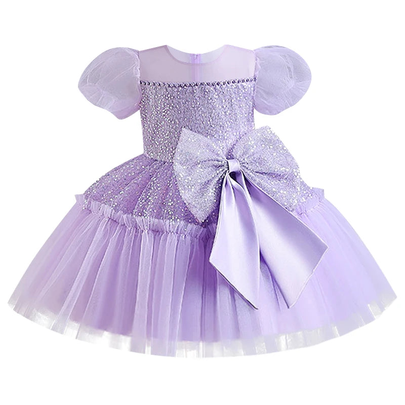 Summer clothing suitable for toddlers mesh large bow baby's first birthday ball dress white baby girl baptism dress
