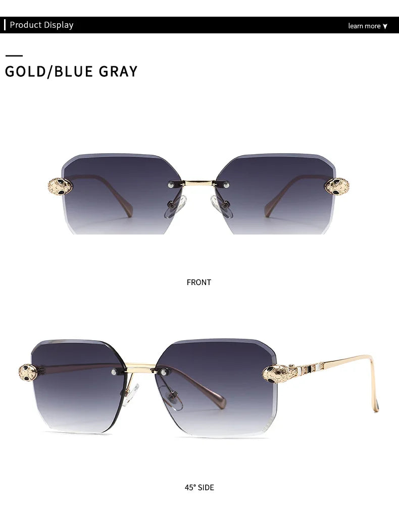 Retro Rectangle Rimless Sunglasses Women 2026 Luxury Designer Punk Square Sun Glasses for Ladies UV400 Gradient Eyewear Shades