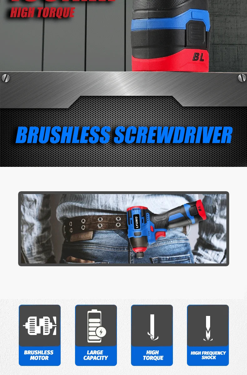 LYUWO 16V Electric Drill Screwdriver 160N.m impact Driver cordless drill Household Multifunction Hit Power Tools