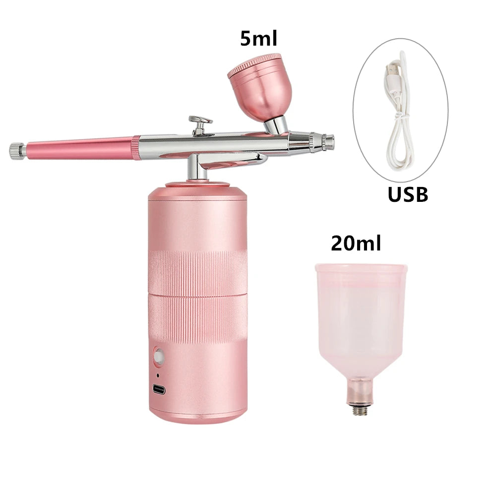 Top 0.3mm Pink Mini Air Compressor Kit Air-Brush Paint Spray Gun Airbrush For Nail Art Tattoo Craft Cake Nano Fog Mist Sprayer