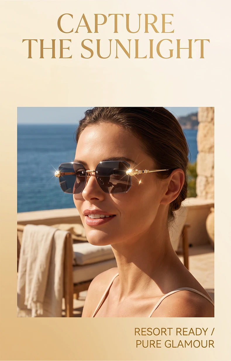 Retro Rectangle Rimless Sunglasses Women 2026 Luxury Designer Punk Square Sun Glasses for Ladies UV400 Gradient Eyewear Shades