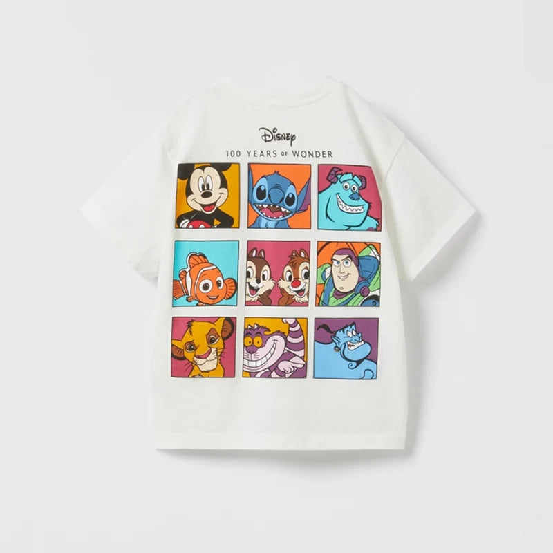 White TShirts Disney Summer New Costume Children Trendy Sports Casual Round Neck Pullover Shirt Boys Baby Print Short Sleeve Top