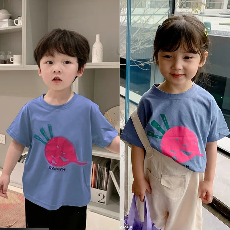 Baby Girls Boys Short Sleeved T-shirt Kids Cotton Top Tees Toddler Cartoon Print Shirts Summer Children's Clothing Korean Style