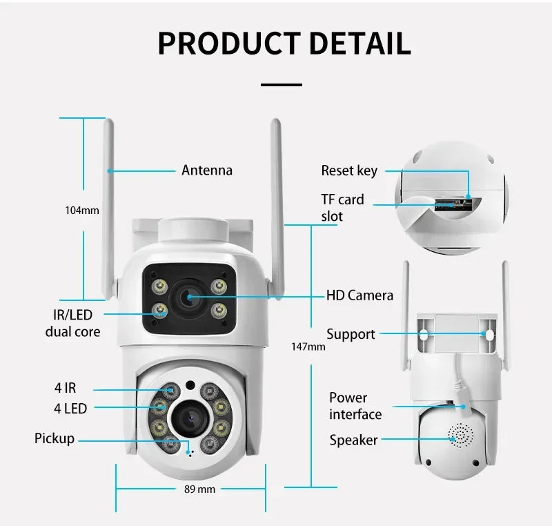BELIA 6MP Dual Lens Dual Screens PTZ Wifi Camera AI Human Detection Wireless Outdoor CCTV Security IP Camera ICSEE App
