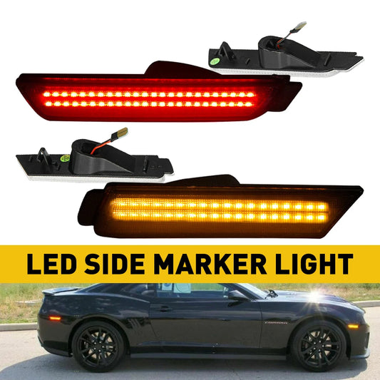 2/4Pcs LED Bumper Side Smoked Marker Light for Chevy Camaro 2010 2011 2012 2013 2014 2015 Yellow Red Front Rear LED Fender Lamps