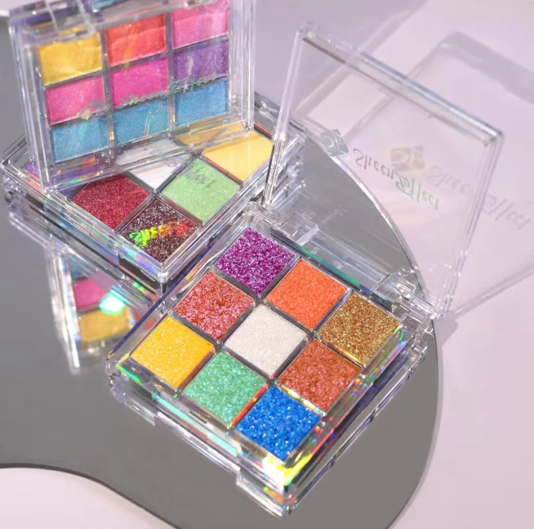 Sheeneffect 9 Colors Eyeshadow Palette Powder Glitter Shimmer Chameleon Blendable Fine Flash Easy to Wear Eye Makeup