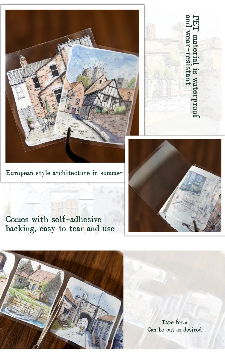 JIANWU 60mm*200cm Four Seasons with You Series Vintage Building Landscaping PET Tape Creative DIY Journal Collage Stationery