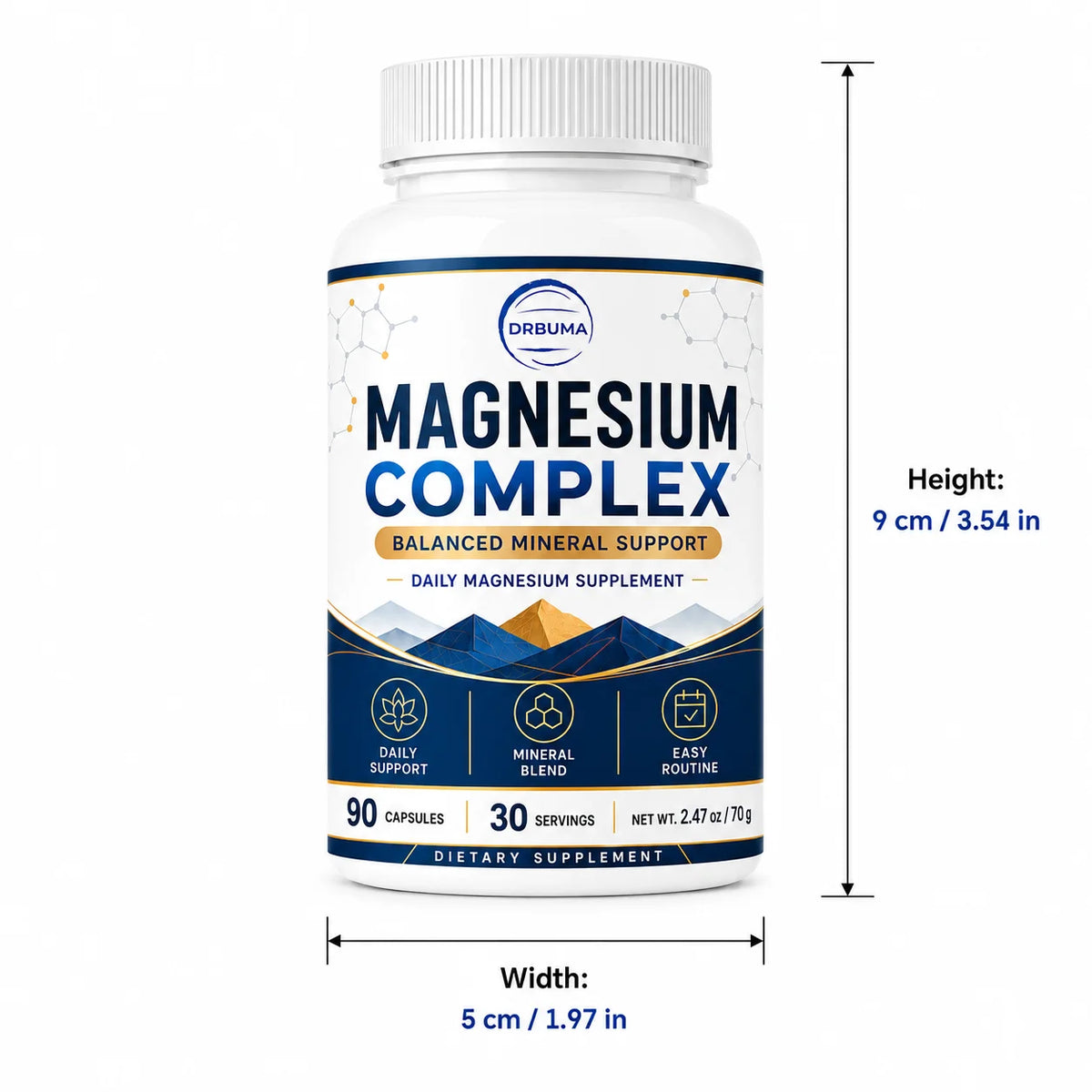 90-Count Magnesium Complex Capsules, Daily Dietary Nutritional Supplement for Adults, Large-Capacity Bottle with 30 Servings, Easy Daily Intake, Easy-to-Swallow Capsules, Ideal Choice for a Healthy Lifestyle