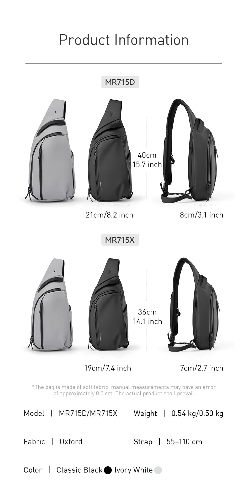 MARK RYDEN Sling Chest Bag Fits 11 Inch Tablet Water Resistant Oxford Crossbody Bag