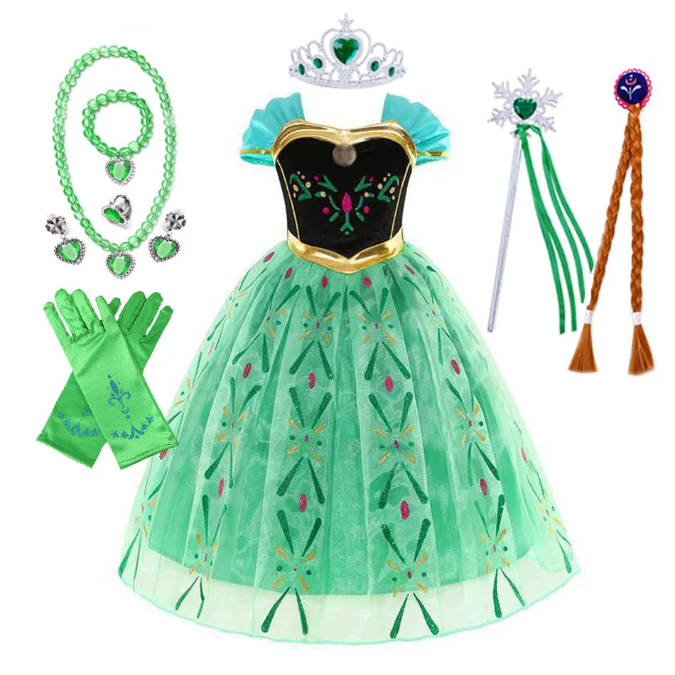 Disney Elsa Anna Princess Dress Girls Mesh Ball Gown Halloween Carnival Birthday Clothing Kids Cosplay Snow Queen Frozen Costume