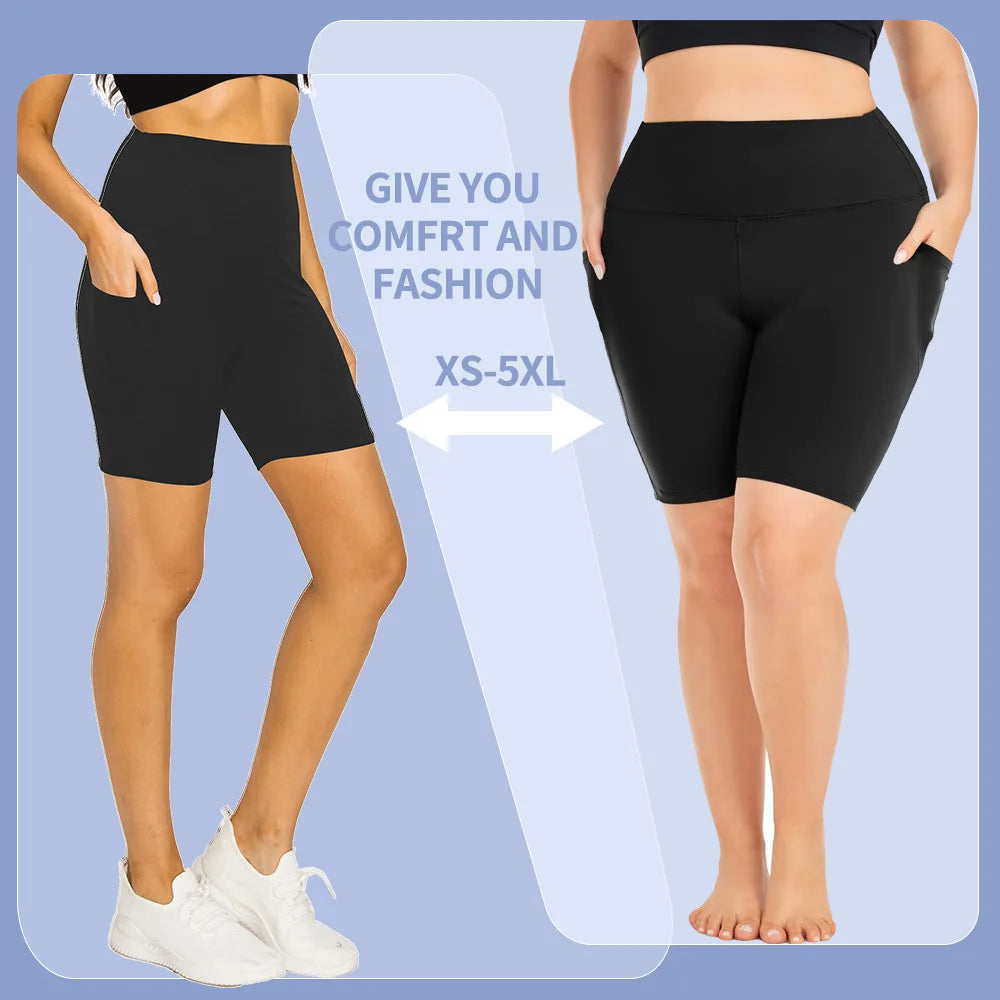High Waist Plus Size Leggings Yoga Shorts for Women with Pockets, Non-See Through Shorts for Women