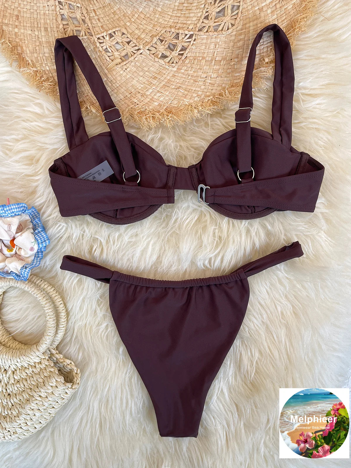Melphieer Women's Solid Color Bikini Set Strappy Bandage Push-Up Swimsuit Summer Lady Beach Pool Club Swimwear Bathing Suit