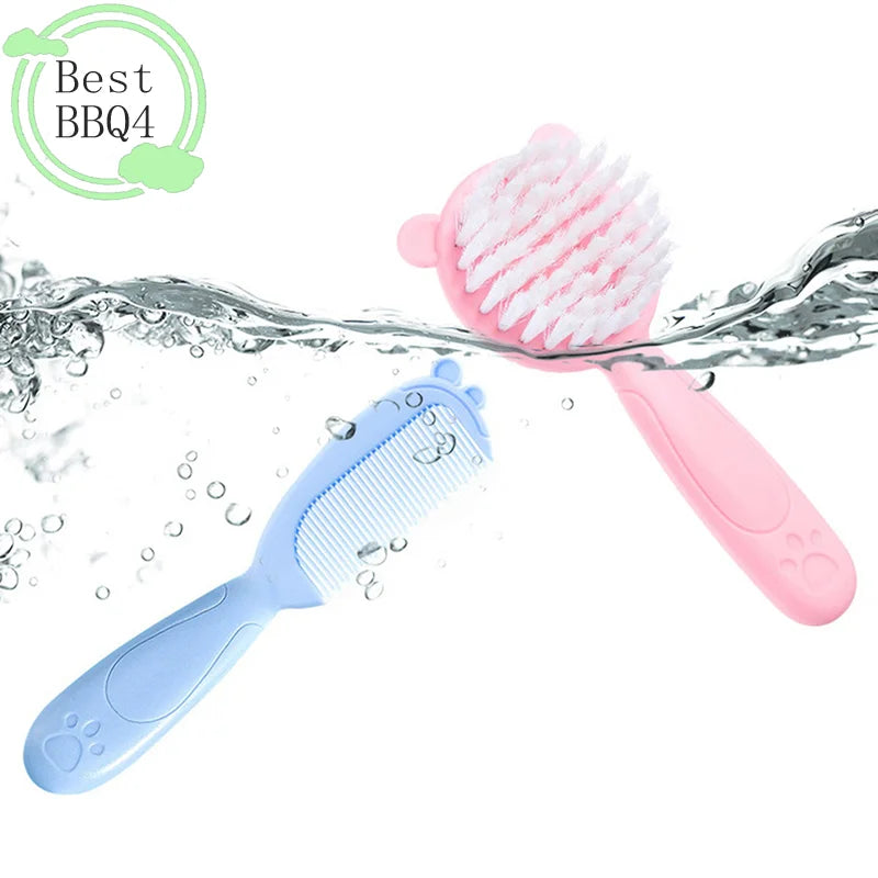 (BBQ4)2Pcs/Set Cute Kids Baby Small Hair Brush and Comb Set for Newborns & Toddlers Baby Brush Soft Bristles Baby Hair Care Gift