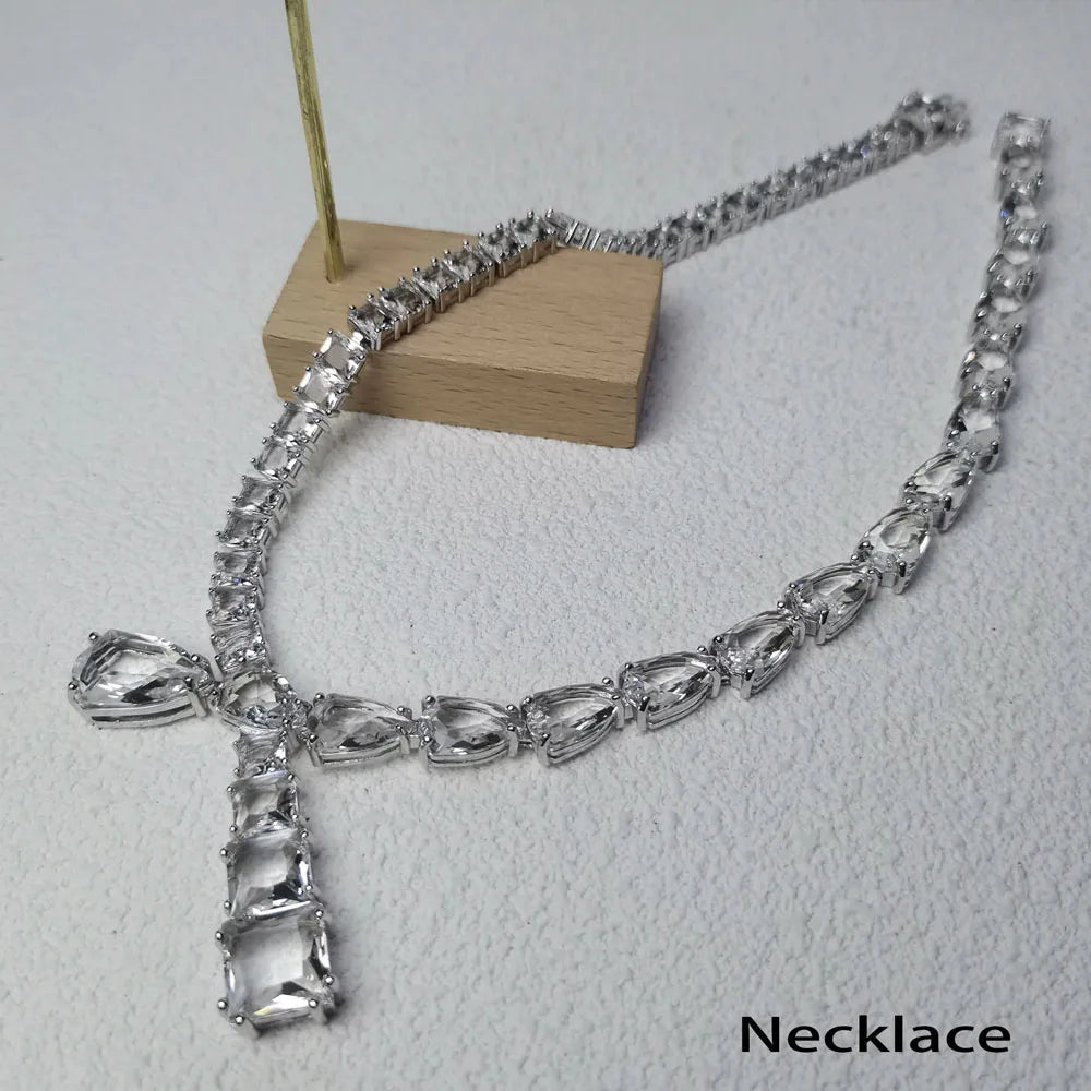 Original 2025 Geometric Charm Boutique Jewelry Set Women Zircon Crystal Necklace Bracelet Earrings Romantic Jewelry Gift