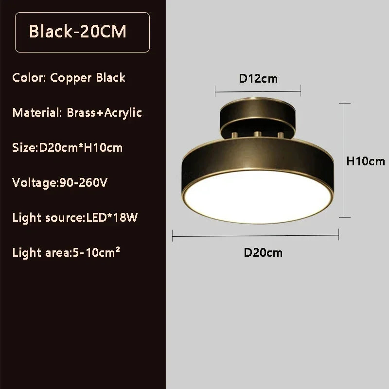 Modern LED Ceiling Light Aisle Lighting Lamps Corridor Stairs Balcony Corner Round Black Copper LED Home Decor Fixtures Lustre