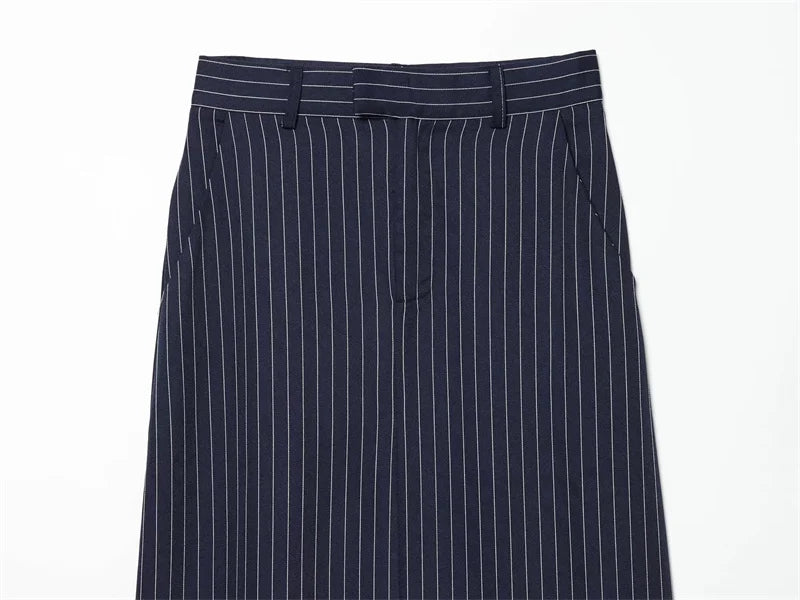 Women's A-line Skirt 2026 Summer New Style Navy Blue Striped High-Waist Slit Decorative Straight Long Skirt Elegant and Stylish
