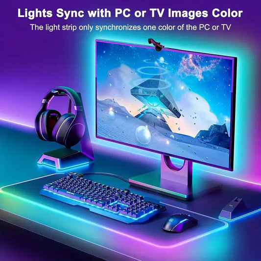 USB RGBIC TV Backlight Strip with AR Color Sensor Music Sync APP Control for 55-75inch TV Atmosphere lights Game Room Decoration