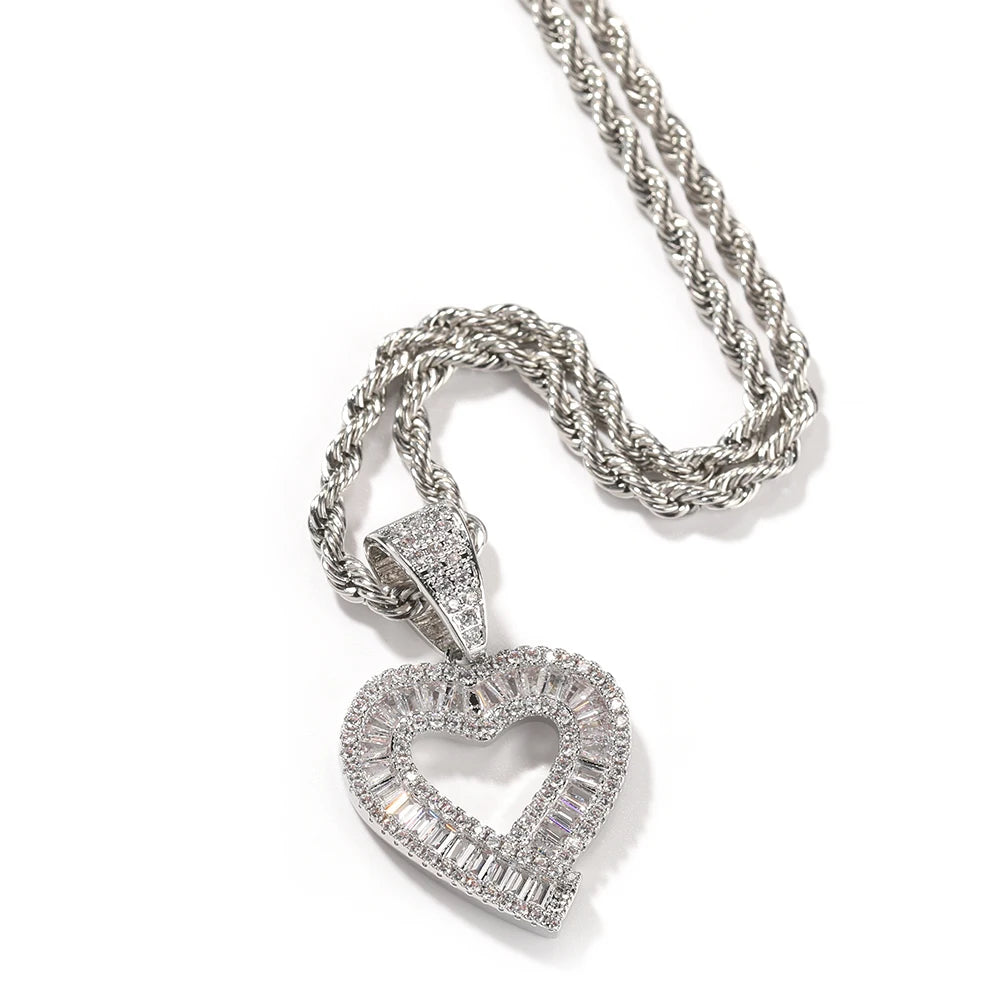 UWIN Baugettecz Heart Charms for Women Iced Out Cubic Zircoina Heart Pendant Necklaces Fashion Jewelry for Gift