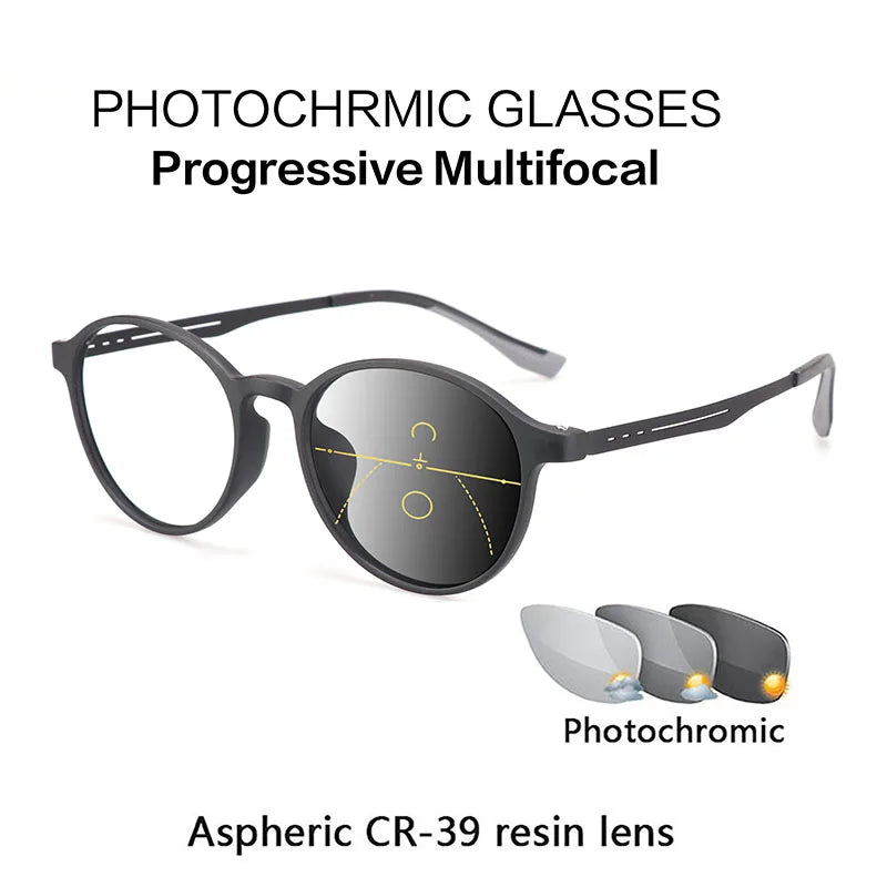 Progressive Multifocal Reading Glasses Metal Alloy Men Women Photochromic Presbyopia Eyeglasses Far Near Eyewear Ultralight