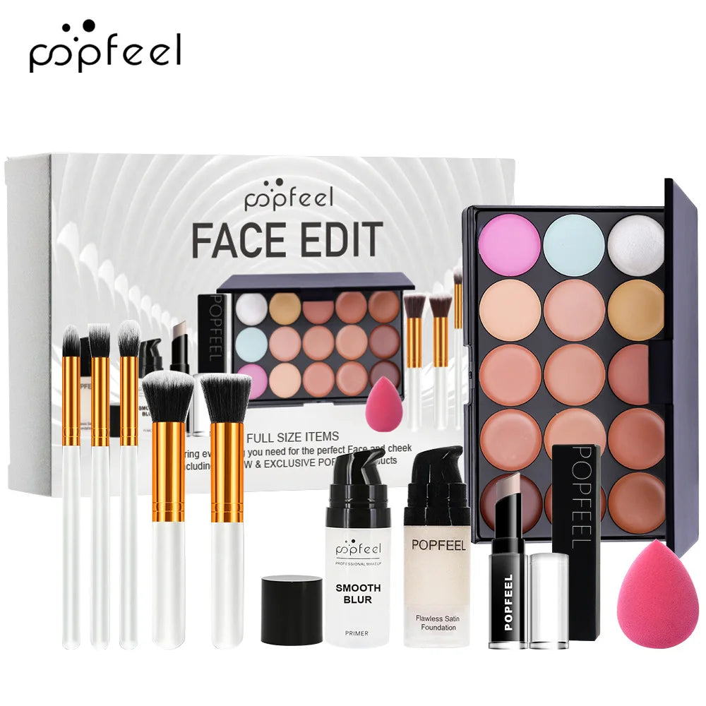 Essential Eye Makeup Set for Beginners Matte&Shimmer Eyeshadow Palette, Mascara, Eyebrow Pencil, Lip Eyeliner,Brush Tool Set Box