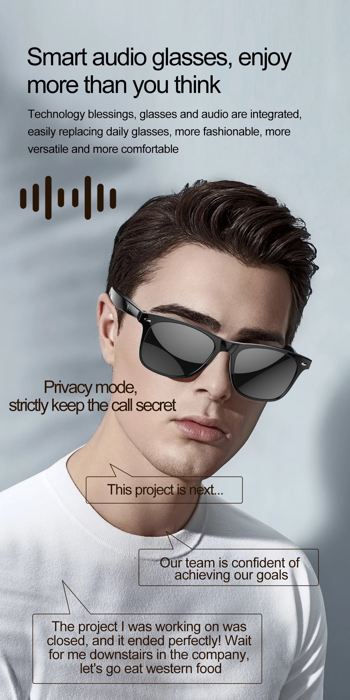 Upgrade Smart Glasses 134 Online Languages AI Automatic Translation Conversation with Speaker UV Protected Bluetooth Sunglasses