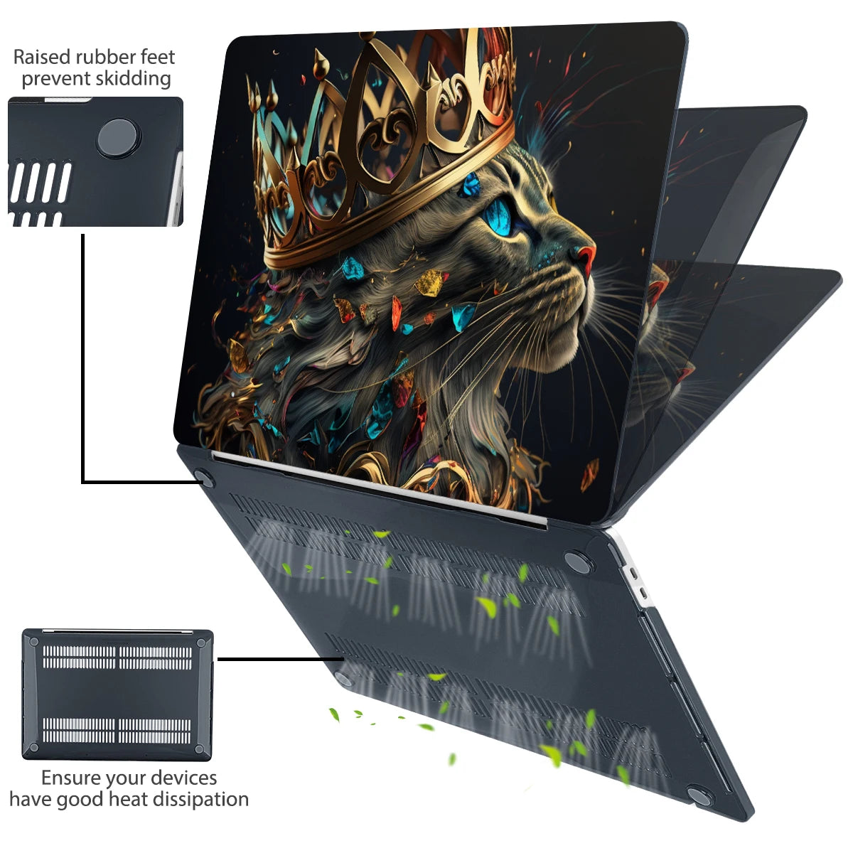 The Crown Cat Hard print case for MacBook 2025 M4 Air Pro 13 14 16 M2 2022 2023 A2681 A2779 A2780 Retina A1502 A2337 M1 A2289