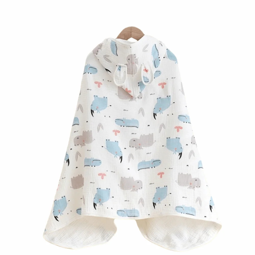 Warm Cartoon Printed Baby Gauze Bath Towel Four Layer Soft Cartoon Cloak Towel Comfortable Absorbent Hooded Bathrobe Children