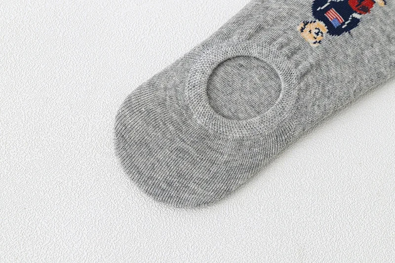 5 Pairs Unisex Men Socks 5 Colors Summer New Cartoon Bear Cotton Boat Socks Light Comfortable Sweat-absorbent Invisible Socks