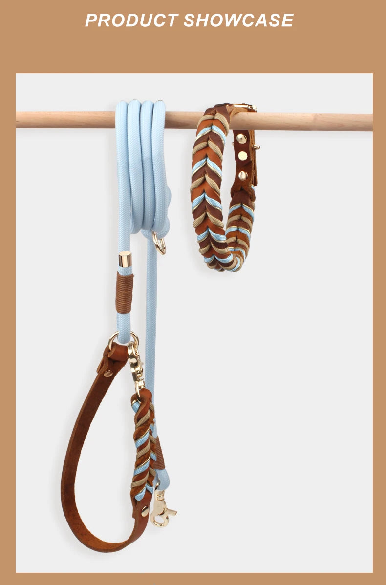 Genuine Leather Collar For Strong And Durable Puppy Medium Large Dogs Fashion Braided Colorful Nylon Rope Dog Collar New Arrival