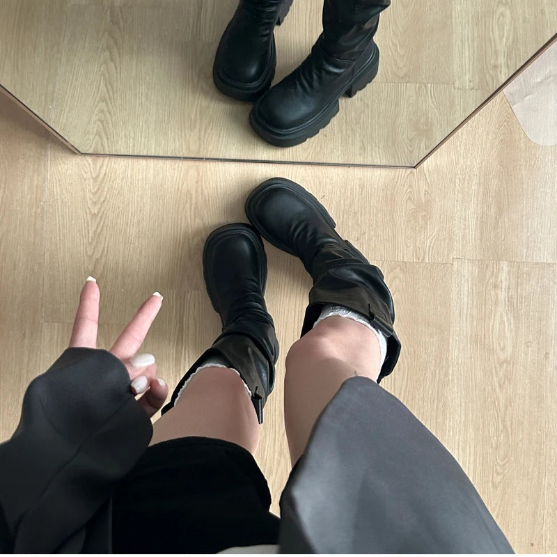 Autumn Winter Platform Thick Bottom Women Long Boots Fashion Slip On Shoes Vintage Ladies Knight Botas