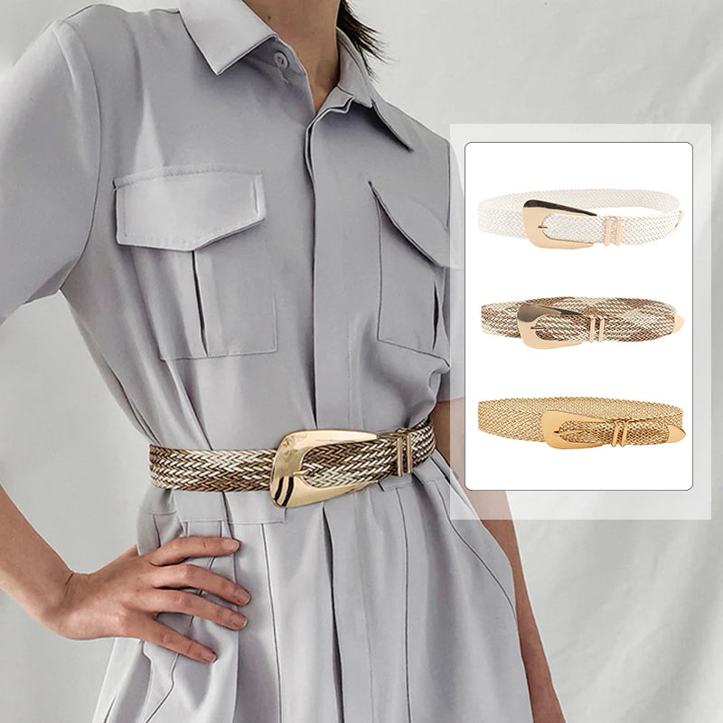 Fashion Women PP Straw Belt Bohemian Wide Elastic Waist Belt Braided Waistbelt Summer Casual Dress Waistband Apparel Accessories
