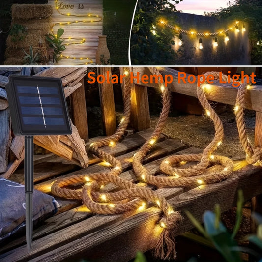 100/200 LEDS Outdoor Solar Retro Hemp Rope Light 8 Lighting Mode Warm White Copper Wire Light for Yard Garden Balcony Decor Lamp