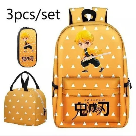 Demon Slayer Backpack Anime Print Large capacity School Bag 3 Piece Set Lunch Bag Pencil Case Tanjirou Nezuko Boy Girl Student