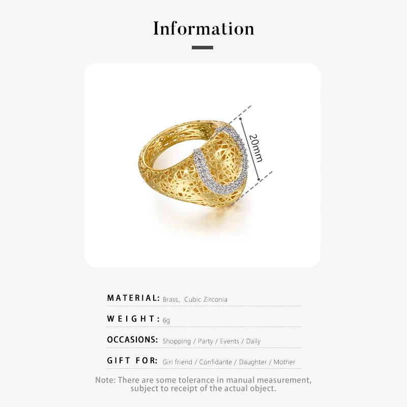 IVOG Brilliant Zircon U-shape Design Ring For Women Hollow Out Luxury Ring Fashion Jewelry Flagship Store