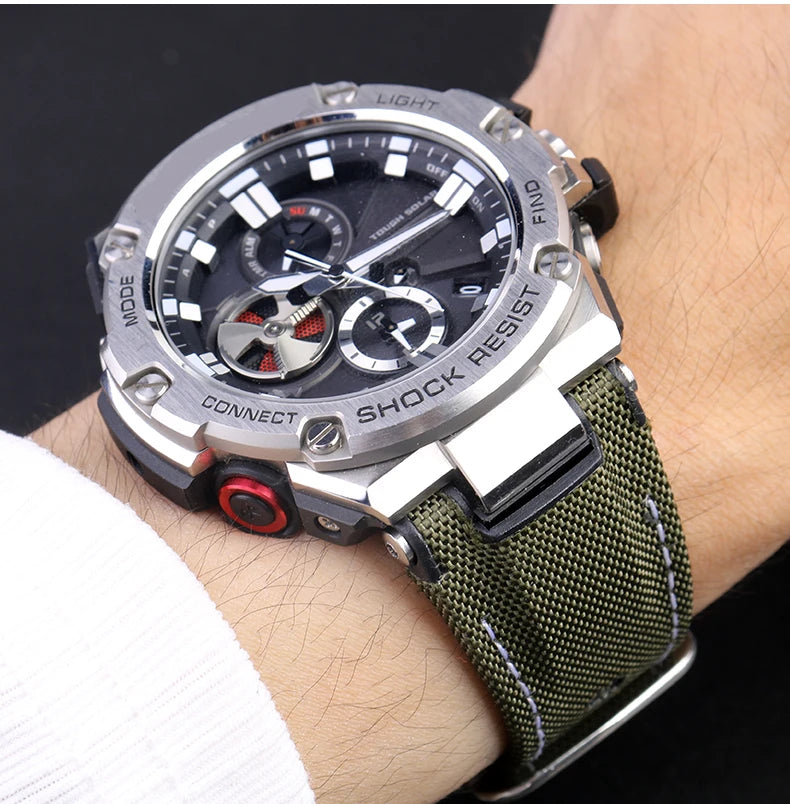 for Casio GST-S130/S110/S120/W130l/B100/W300 Strap Belt Genuine Leather Nylon Men's Watch Band Replacement bracelet Accessories