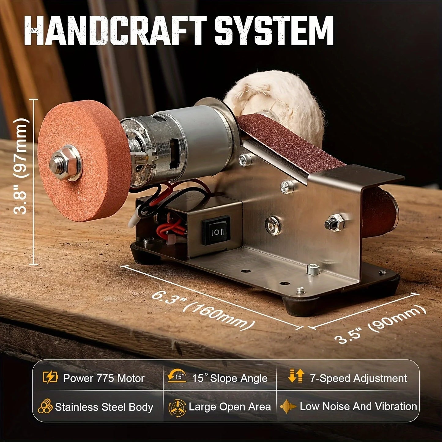 37PCS of three in one mini belt sanding machine, suitable for DIY metal and wood handicrafts, tools, and knives (with kit)