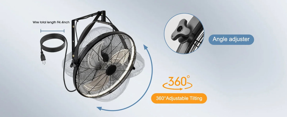Modern Wall Fan Remote Control 6 Speed Electric Fan Ventilation Multi-Adjustable Oscillating Head Timer LED Ceiling Fan Light