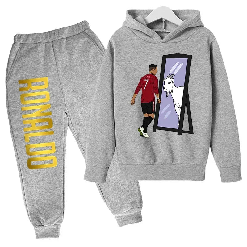 Children's Clothing Children's Sports Suit Spring and Autumn Fleece Hoodie Pants 2-piece Set Ronaldo Printed Kids Clothes Girls
