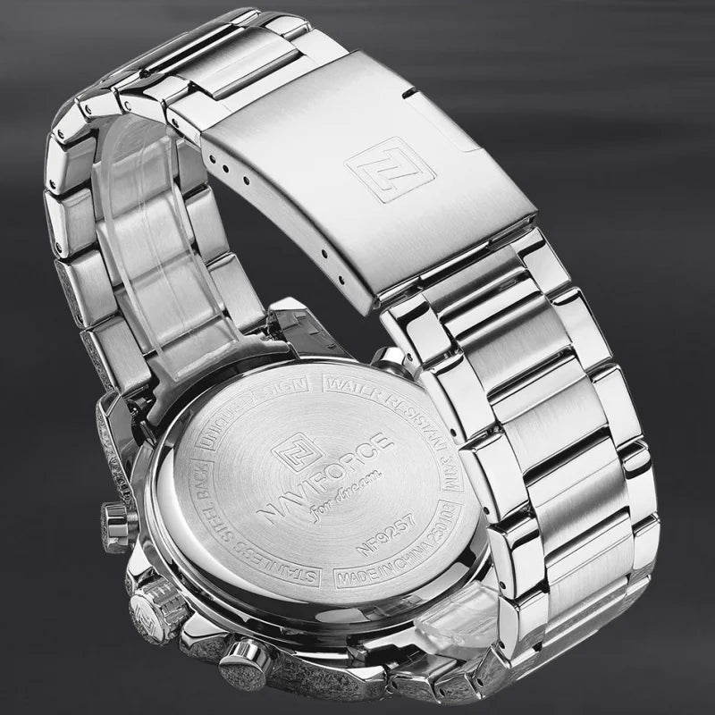 NAVIFORCE Men's Watch 3ATM Waterproof Multifunctional Dual Display with Date Stainless Steel Strap Luxury Business Wristatch